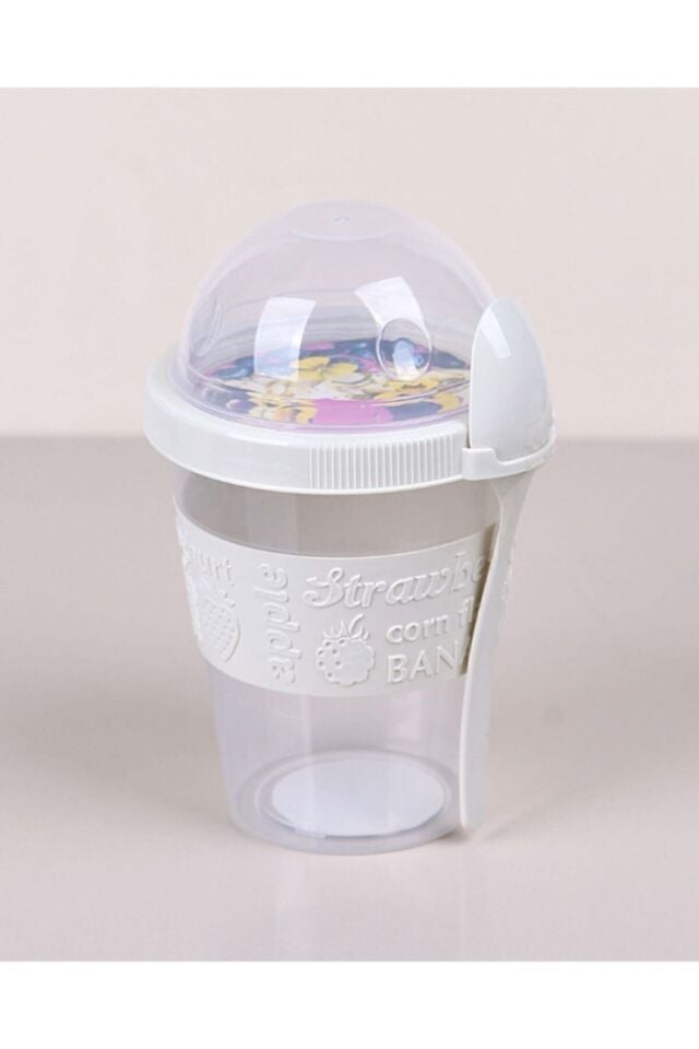 Meyve Hazneli - Kaşıklı Portatif Yoğurt Kabı 600 ml Fildişi Fma05256