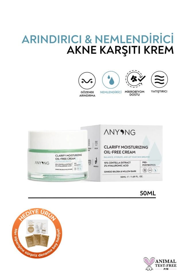 Sakinleştirici ve Nemlendirici Yağ İçermeyen Krem 50 ml (Centella Özü & Hyalüronik Asit)-Yağlı Cilt